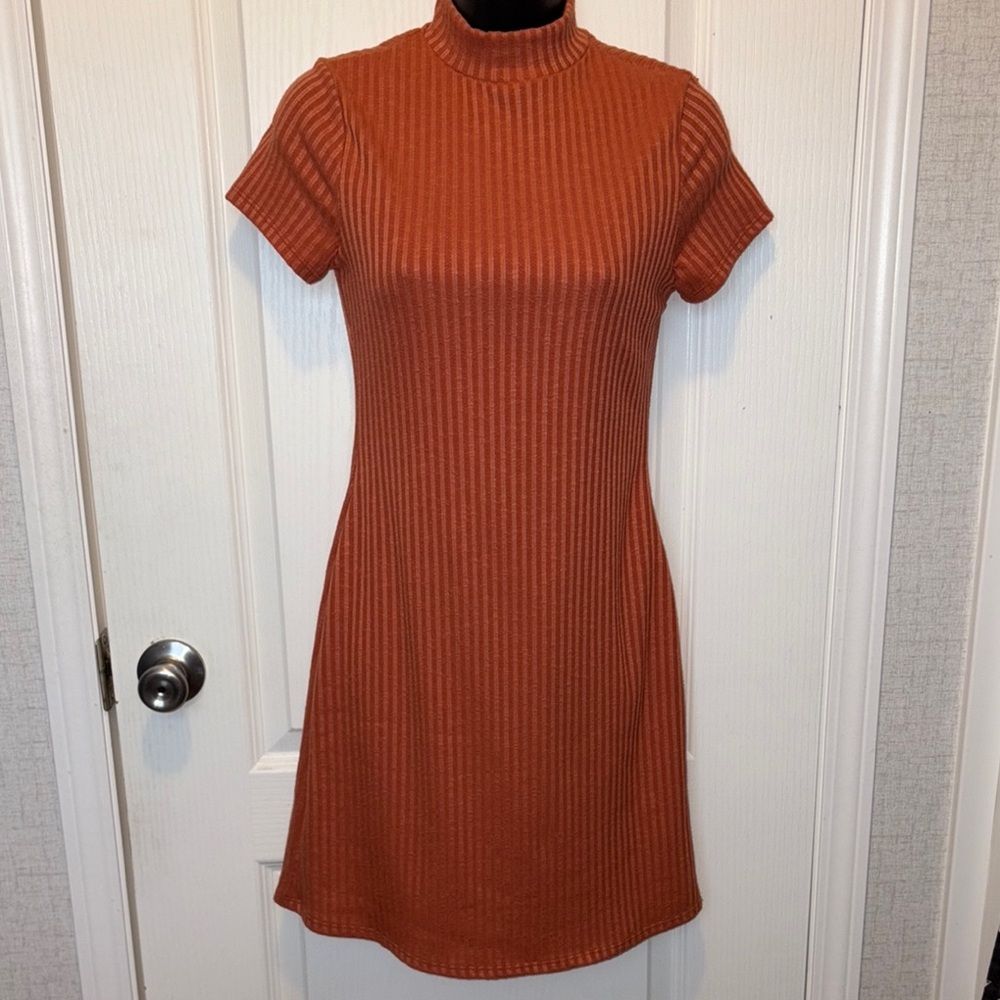 Orange Ribbed Knit Dress